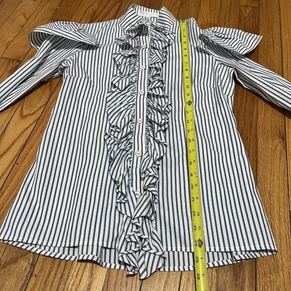 Caroline Constas Marla Blue Stripe Ruffle Button Down Blouse Size Small - Picture 8 of 9
